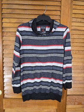 Swiss Cross Hoodie Boys XL 18-20 Gray Striped Pullover Knit Pocket Sweatshirt
